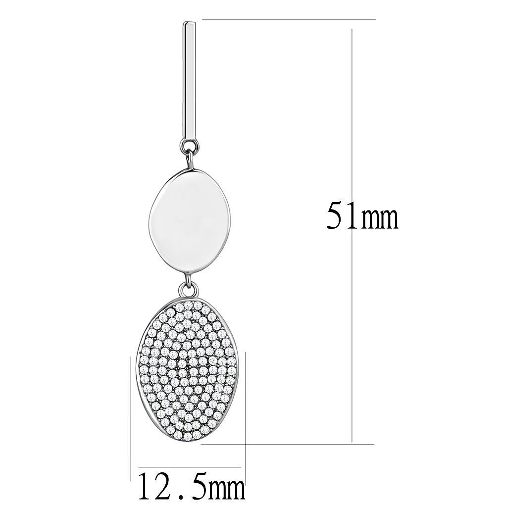 DA193 - High polished (no plating) Stainless Steel Earrings with AAA Grade CZ  in Clear-1