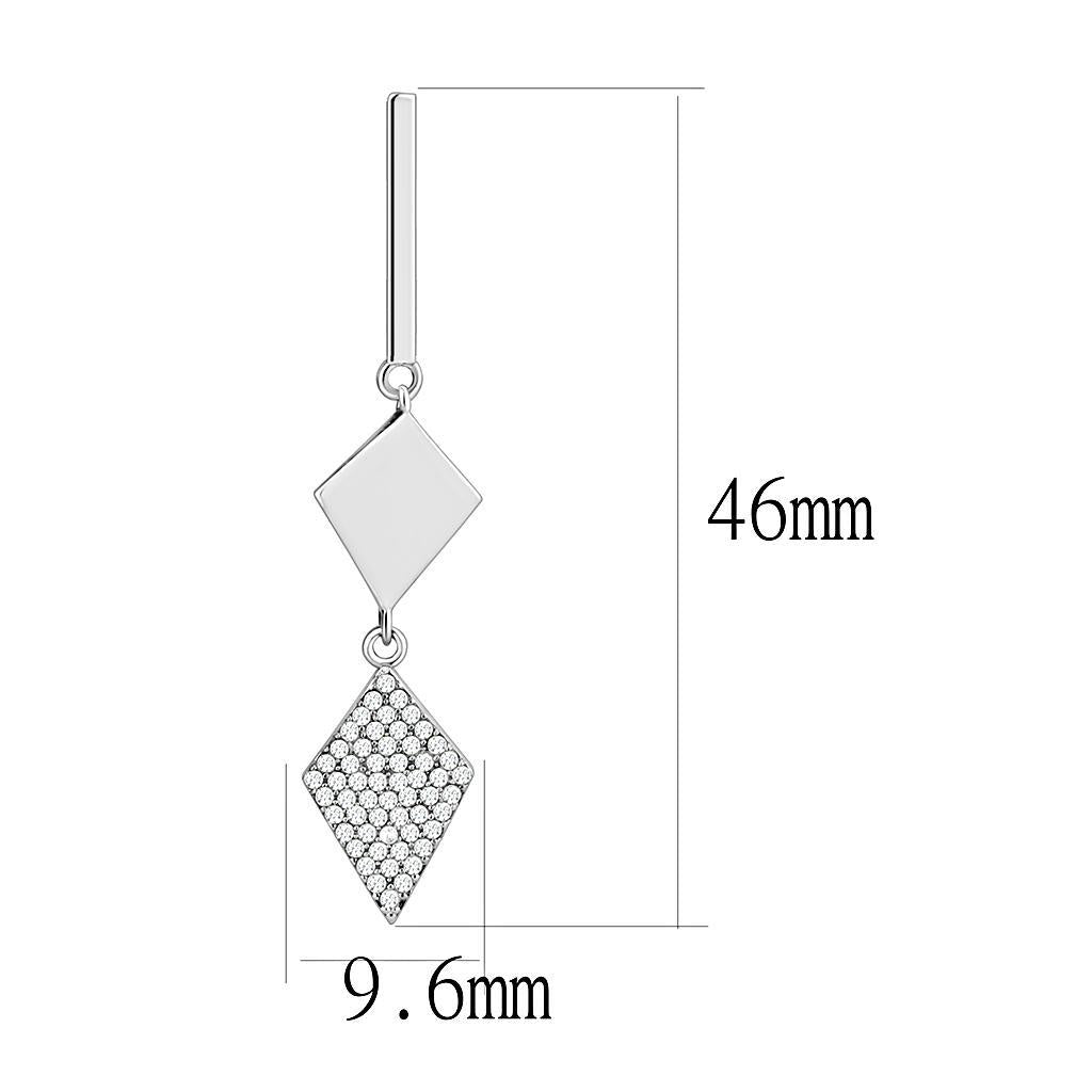 DA194 - High polished (no plating) Stainless Steel Earrings with AAA Grade CZ  in Clear-1