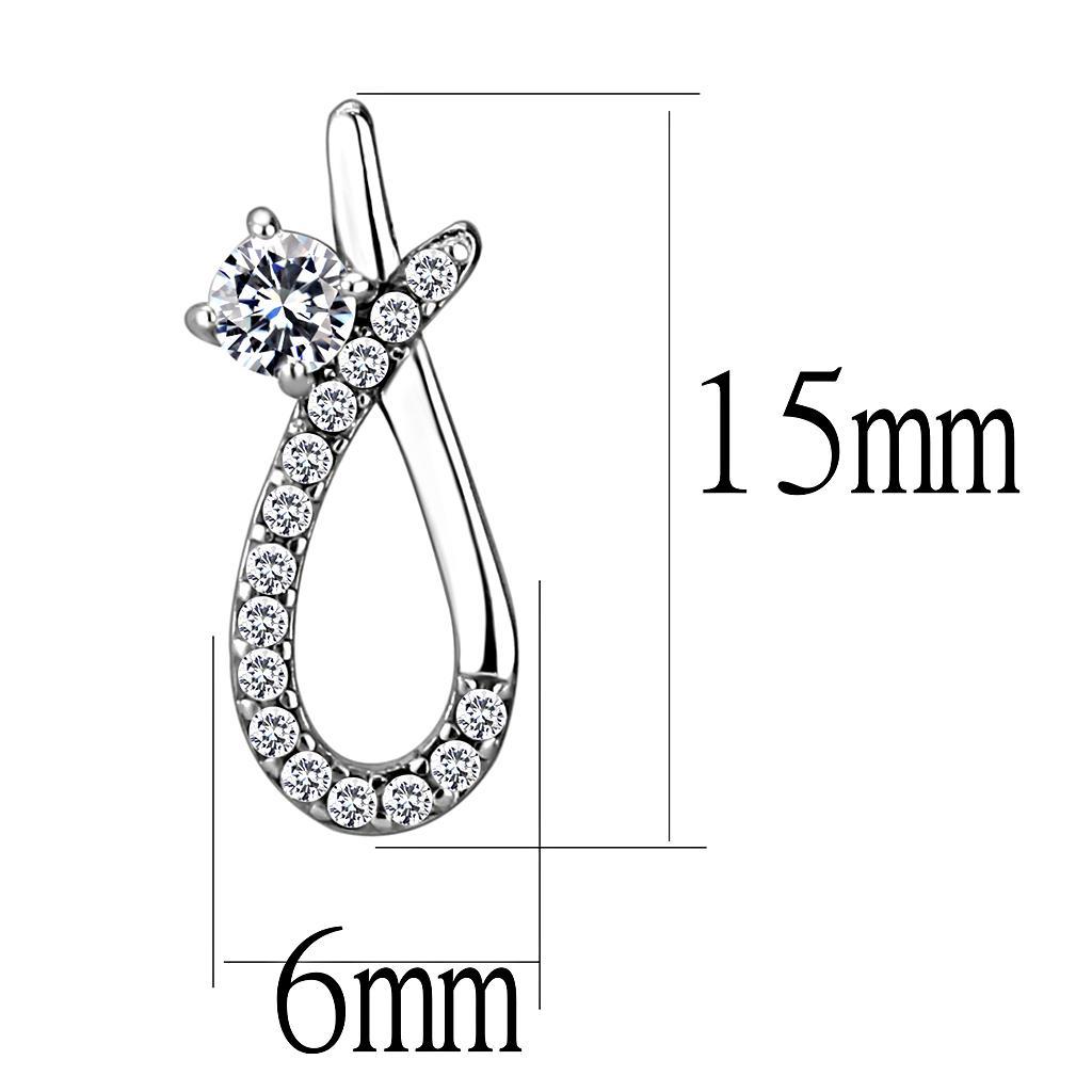 DA196 - High polished (no plating) Stainless Steel Earrings with AAA Grade CZ  in Clear-1
