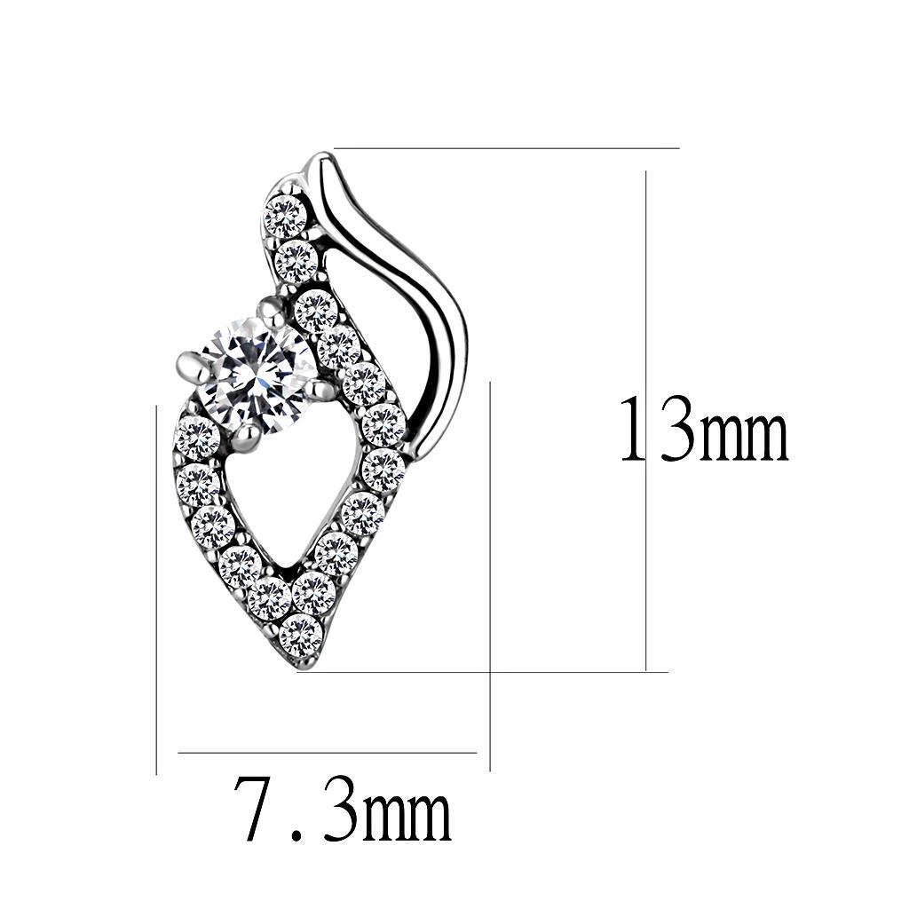 DA199 - High polished (no plating) Stainless Steel Earrings with AAA Grade CZ  in Clear-1