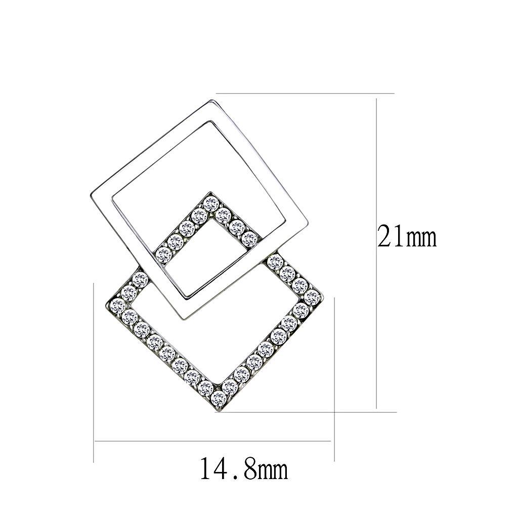 DA201 - High polished (no plating) Stainless Steel Earrings with AAA Grade CZ  in Clear-1