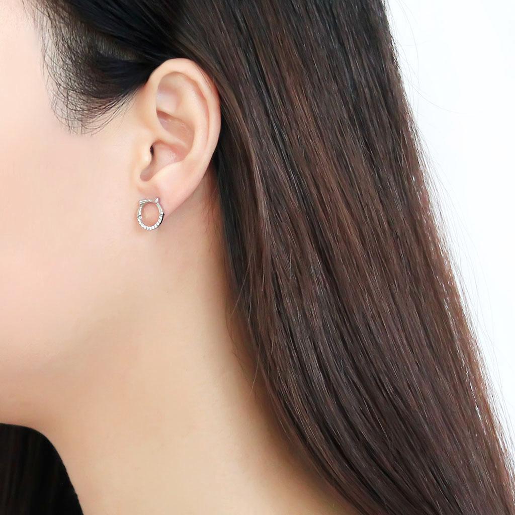 DA210 - High polished (no plating) Stainless Steel Earrings with AAA Grade CZ  in Clear-2