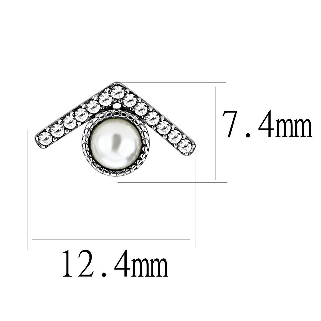 DA216 - High polished (no plating) Stainless Steel Earrings with Synthetic Pearl in White-1