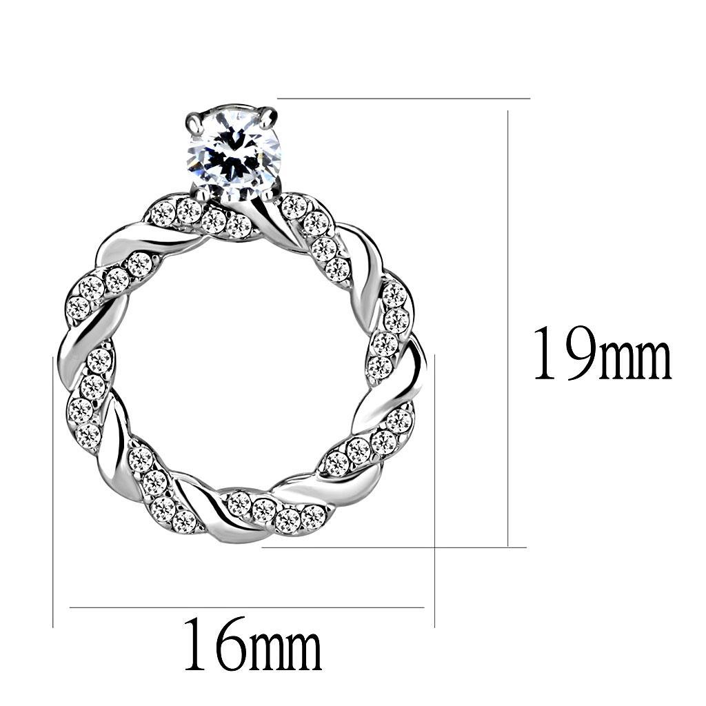 DA217 - High polished (no plating) Stainless Steel Earrings with AAA Grade CZ  in Clear-1