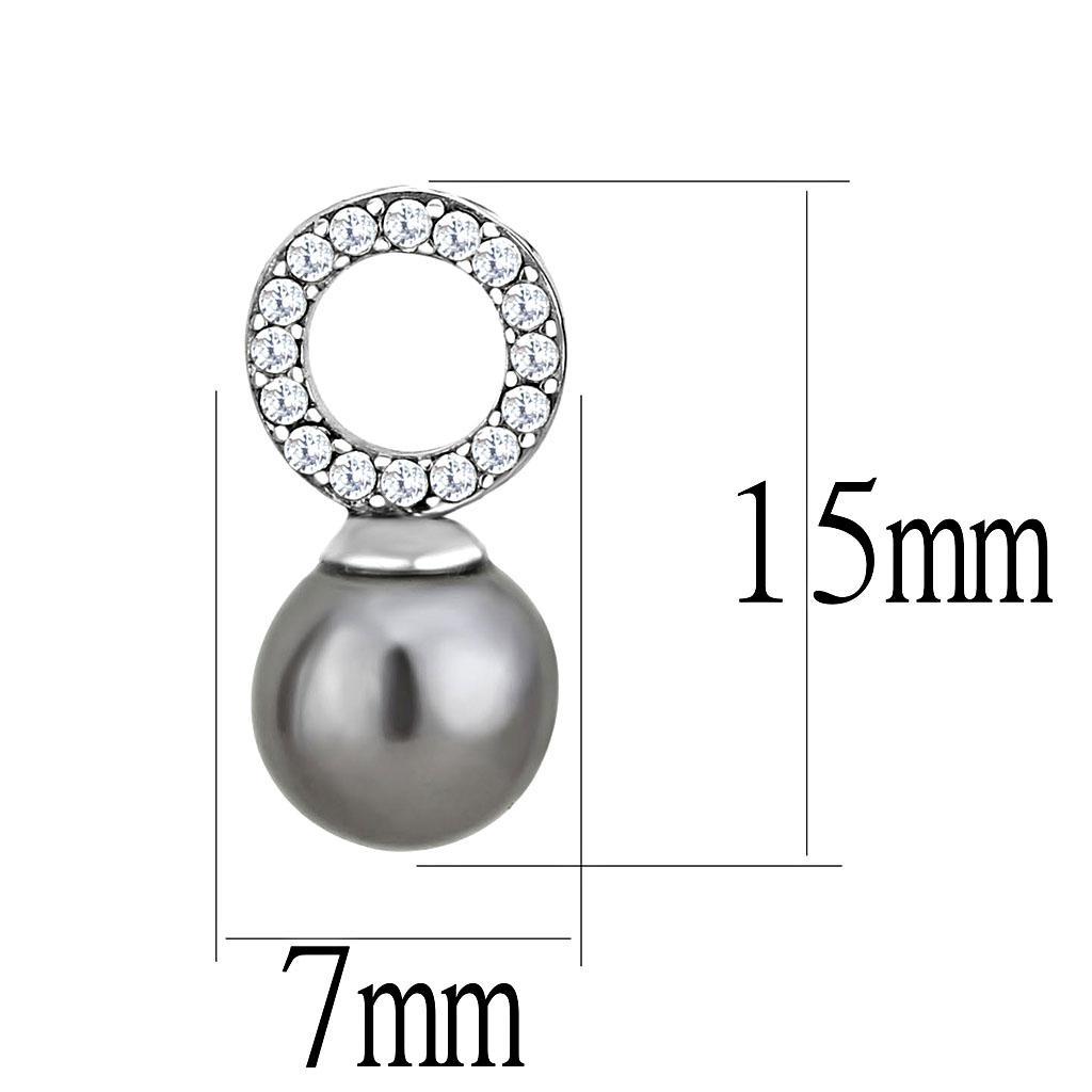 DA221 - High polished (no plating) Stainless Steel Earrings with Synthetic Pearl in Gray-1