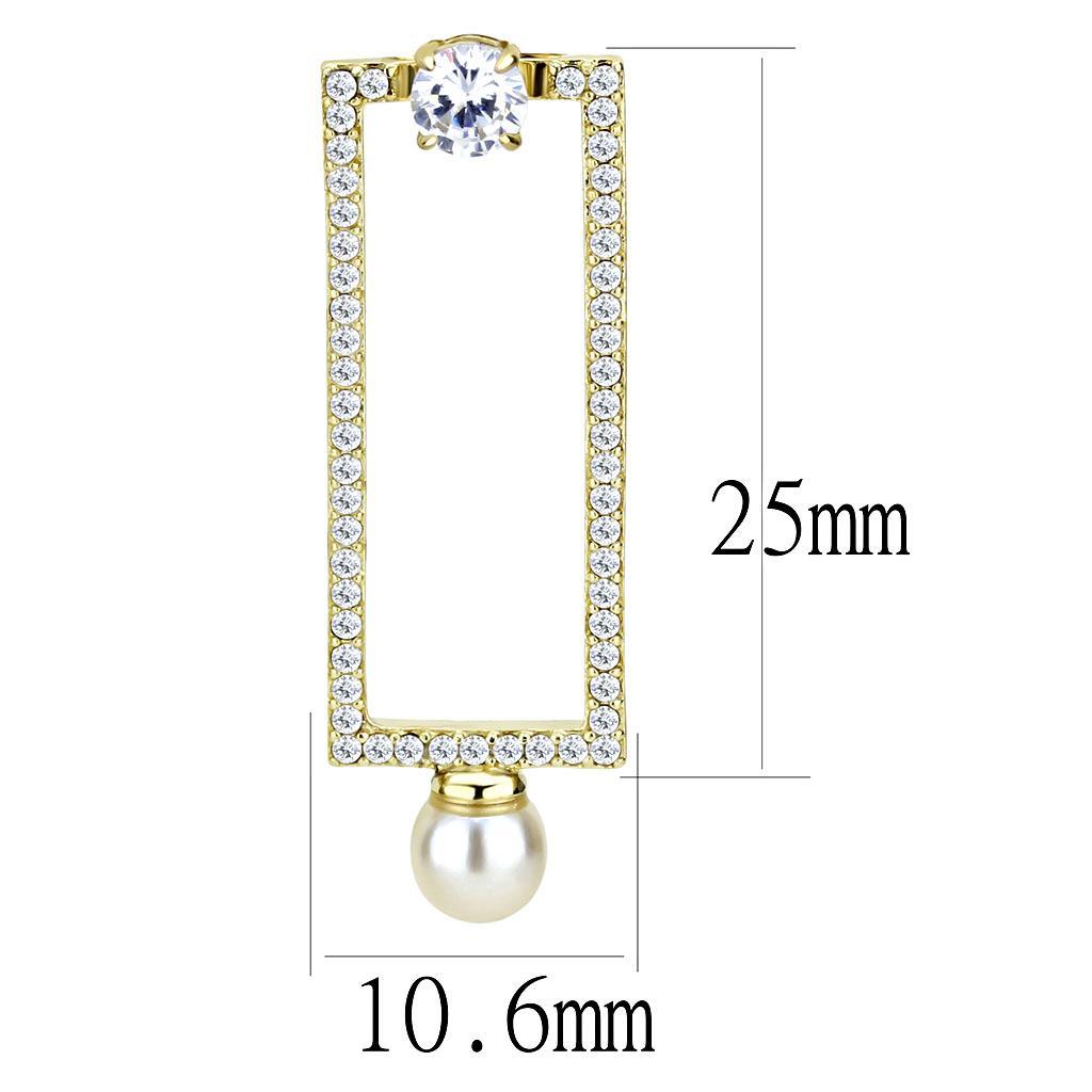 DA222 - IP Gold(Ion Plating) Stainless Steel Earrings with Synthetic Pearl in White-1