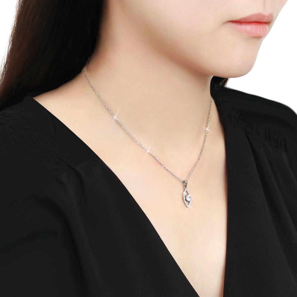 DA228 - High polished (no plating) Stainless Steel Chain Pendant with AAA Grade CZ  in Clear-2