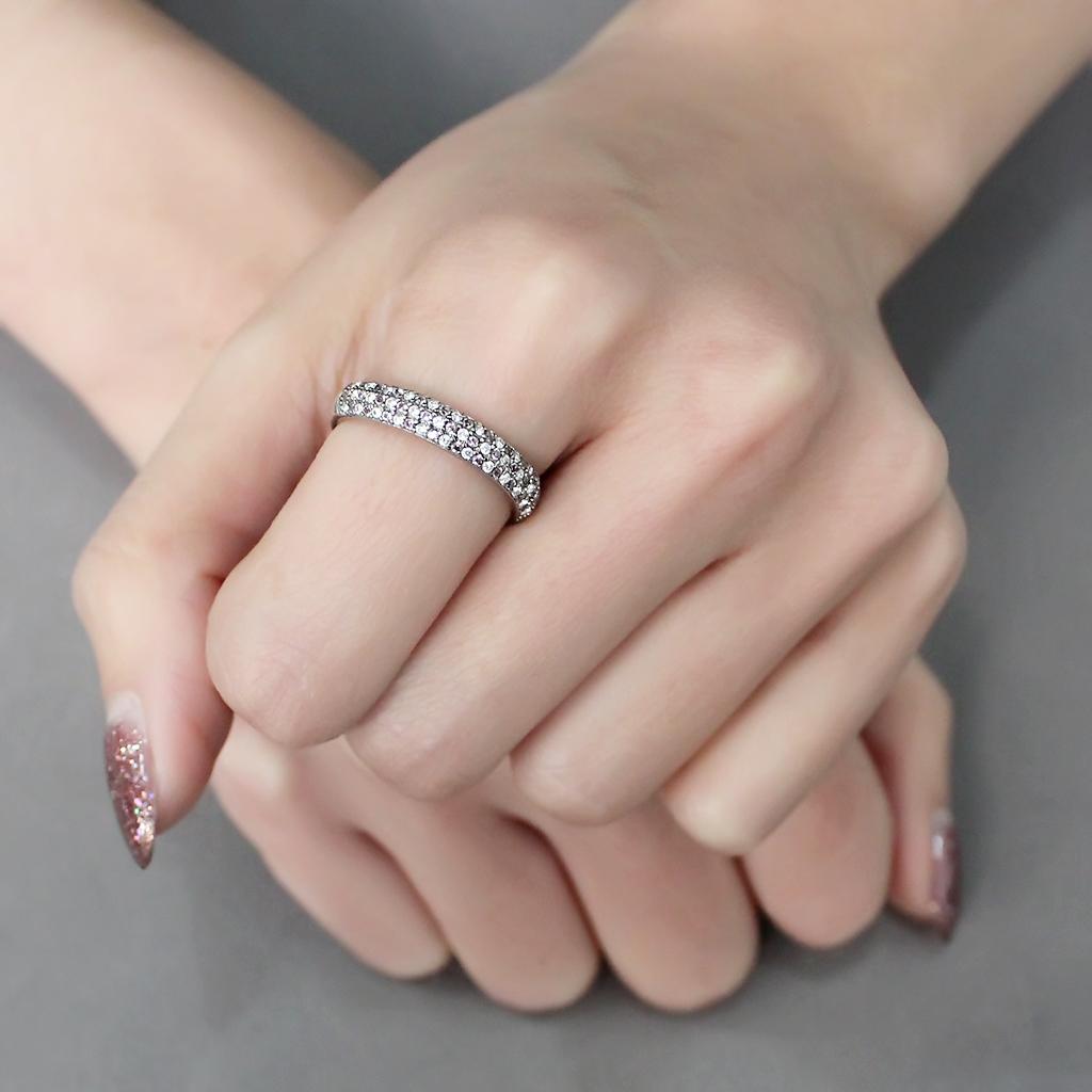 DA231 - High polished (no plating) Stainless Steel Ring with AAA Grade CZ  in Multi Color-4
