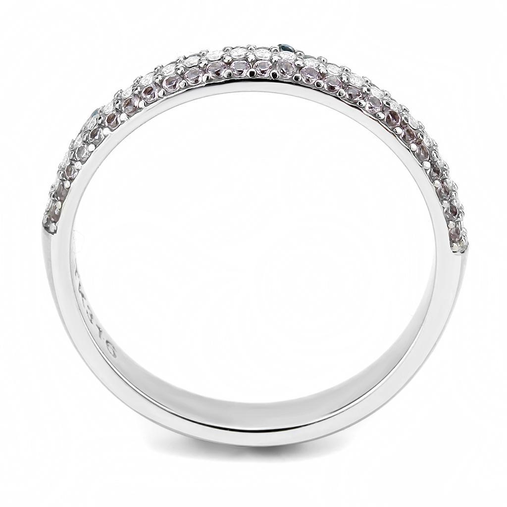 DA232 - High polished (no plating) Stainless Steel Ring with AAA Grade CZ  in Multi Color-1