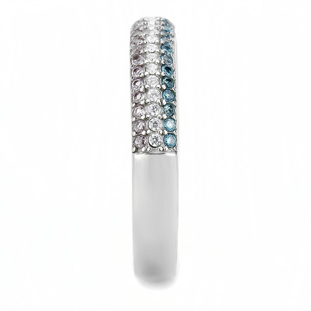 DA232 - High polished (no plating) Stainless Steel Ring with AAA Grade CZ  in Multi Color-2