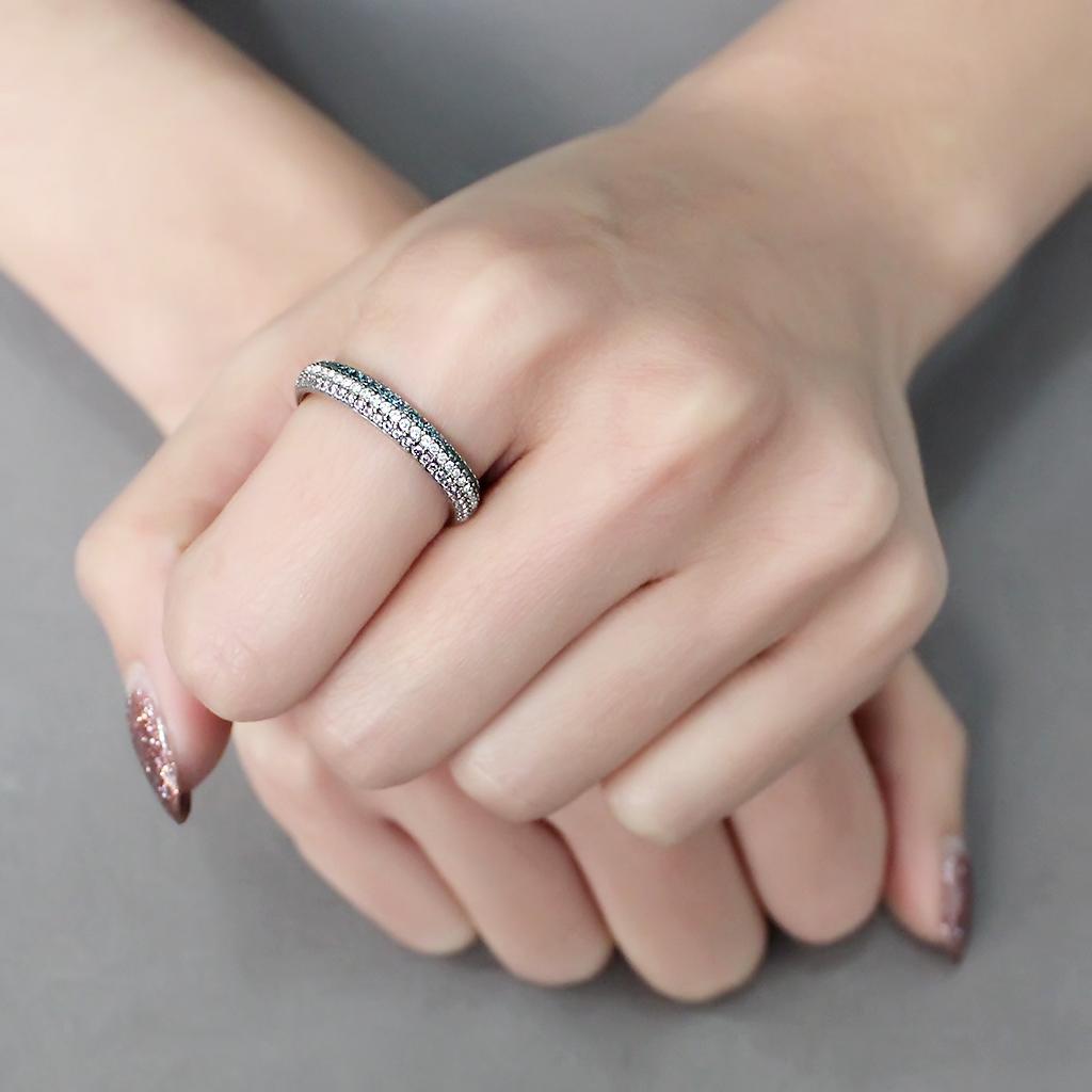 DA232 - High polished (no plating) Stainless Steel Ring with AAA Grade CZ  in Multi Color-3