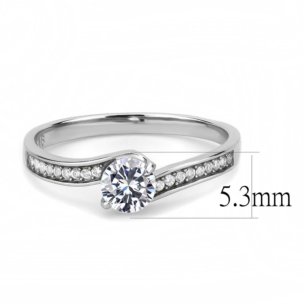 DA233 - High polished (no plating) Stainless Steel Ring with AAA Grade CZ  in Clear-1