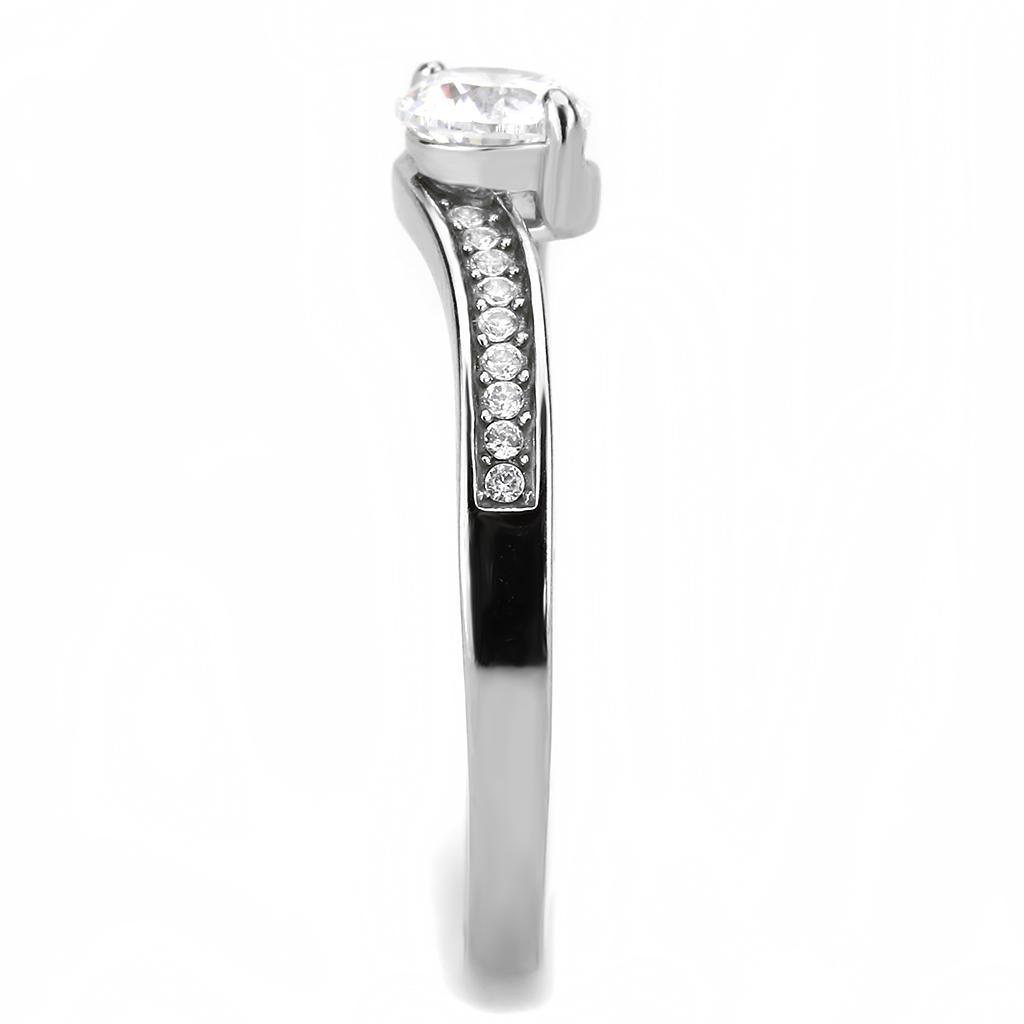 DA233 - High polished (no plating) Stainless Steel Ring with AAA Grade CZ  in Clear-3