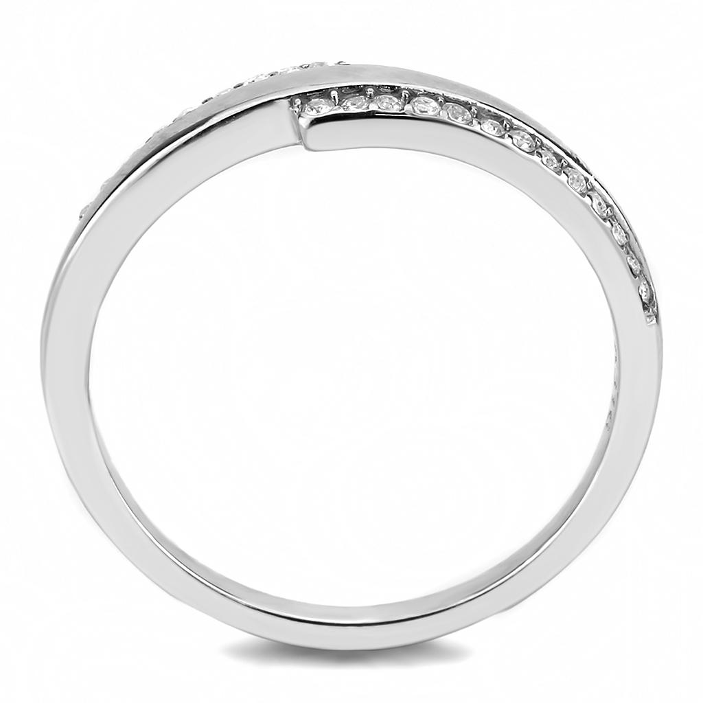 DA234 - High polished (no plating) Stainless Steel Ring with AAA Grade CZ  in Clear-2