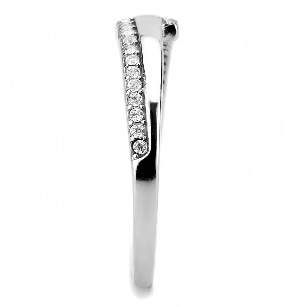 DA234 - High polished (no plating) Stainless Steel Ring with AAA Grade CZ  in Clear-3