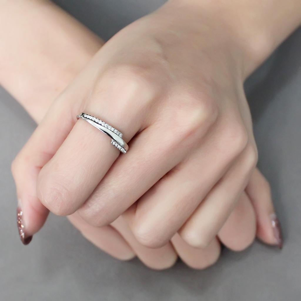 DA234 - High polished (no plating) Stainless Steel Ring with AAA Grade CZ  in Clear-4
