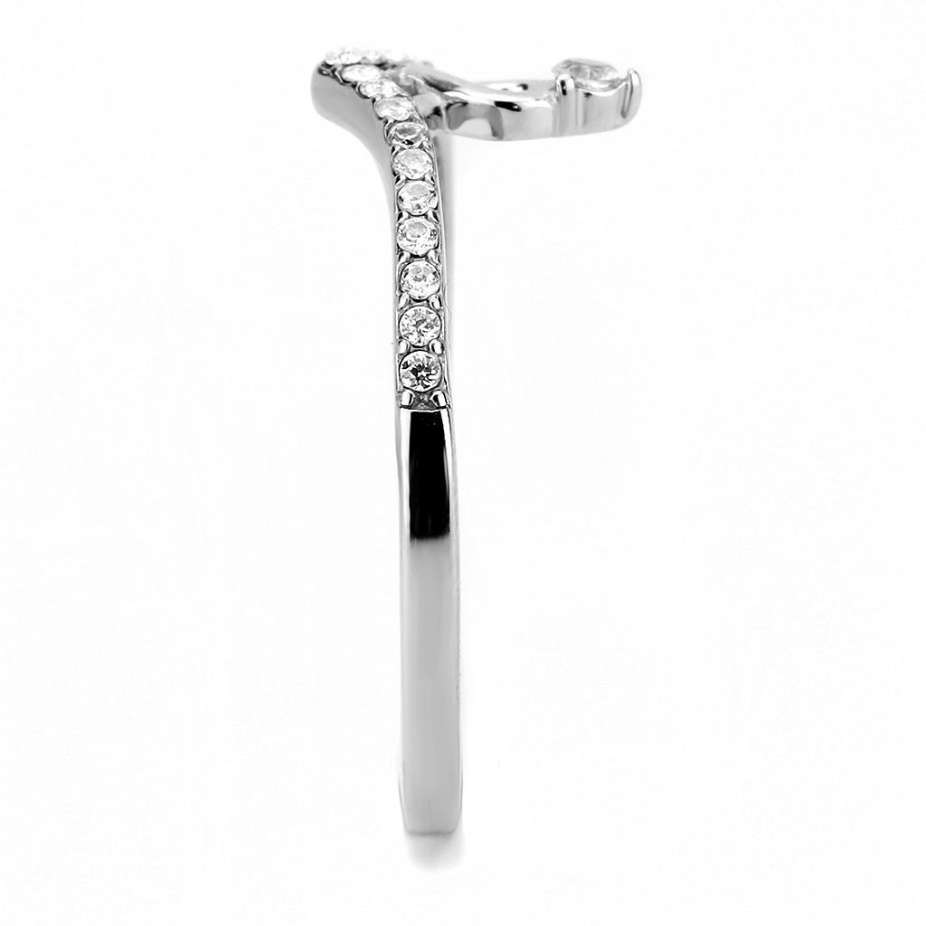 DA237 - High polished (no plating) Stainless Steel Ring with AAA Grade CZ  in Clear-3