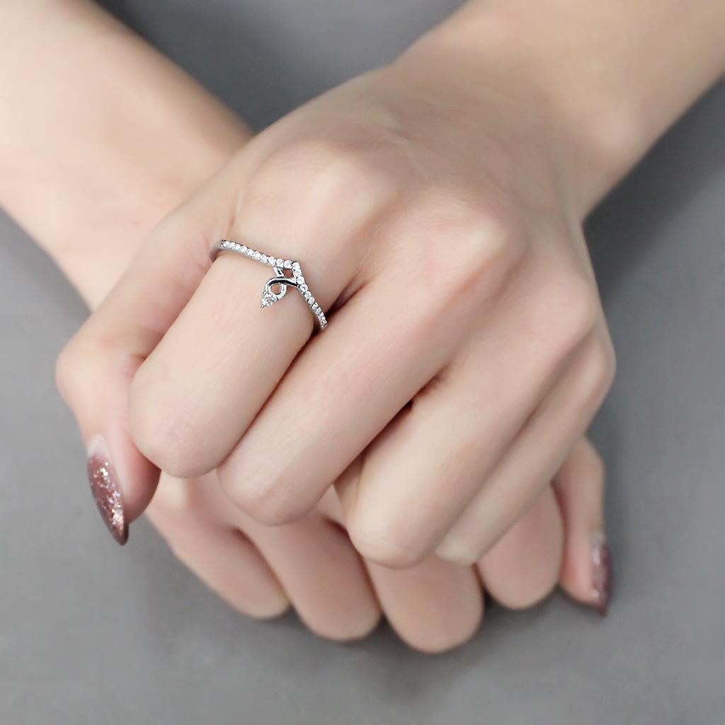 DA237 - High polished (no plating) Stainless Steel Ring with AAA Grade CZ  in Clear-4