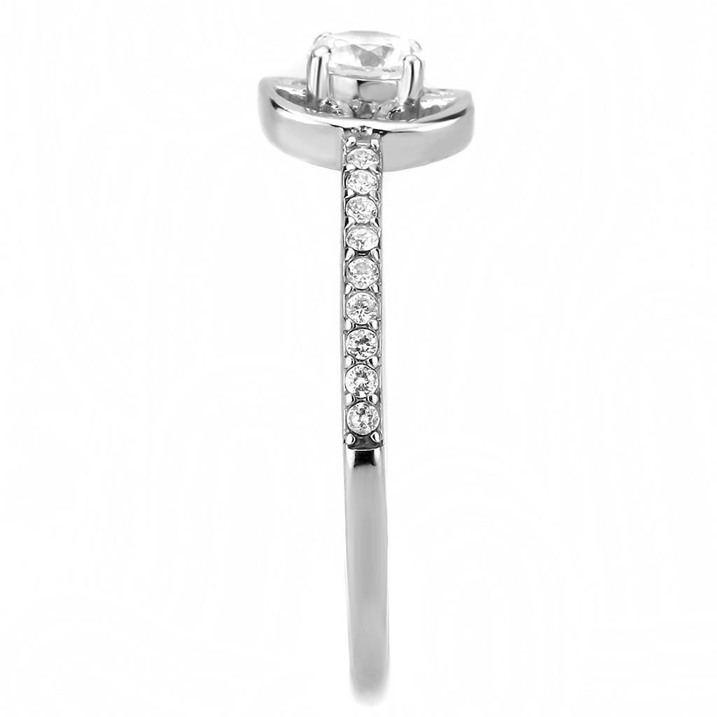 DA238 - High polished (no plating) Stainless Steel Ring with AAA Grade CZ  in Clear-3