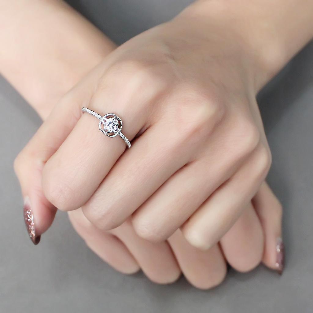DA238 - High polished (no plating) Stainless Steel Ring with AAA Grade CZ  in Clear-4