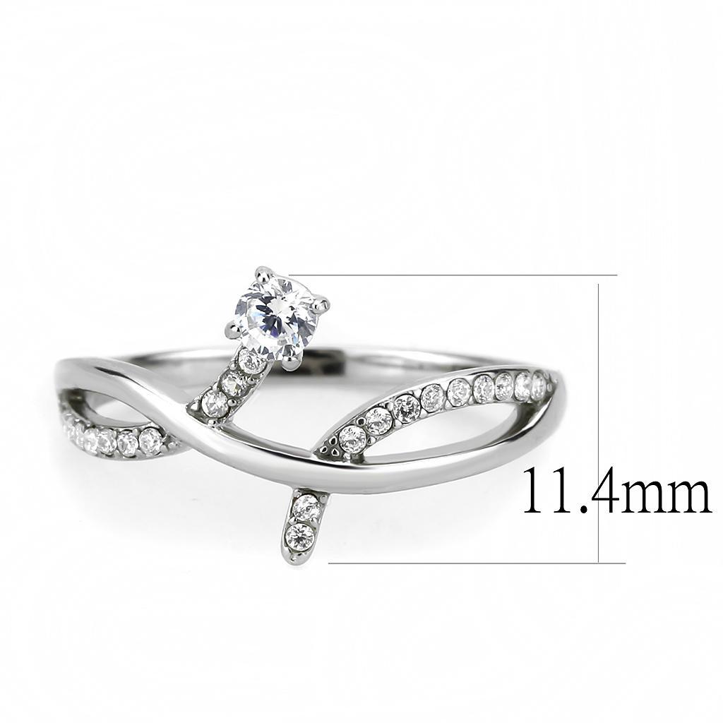 DA240 - High polished (no plating) Stainless Steel Ring with AAA Grade CZ  in Clear-1