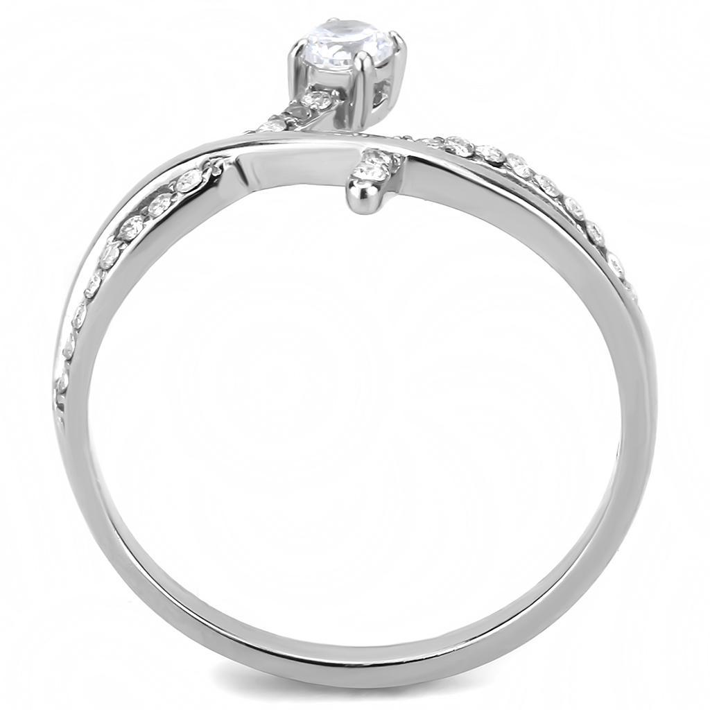 DA240 - High polished (no plating) Stainless Steel Ring with AAA Grade CZ  in Clear-2