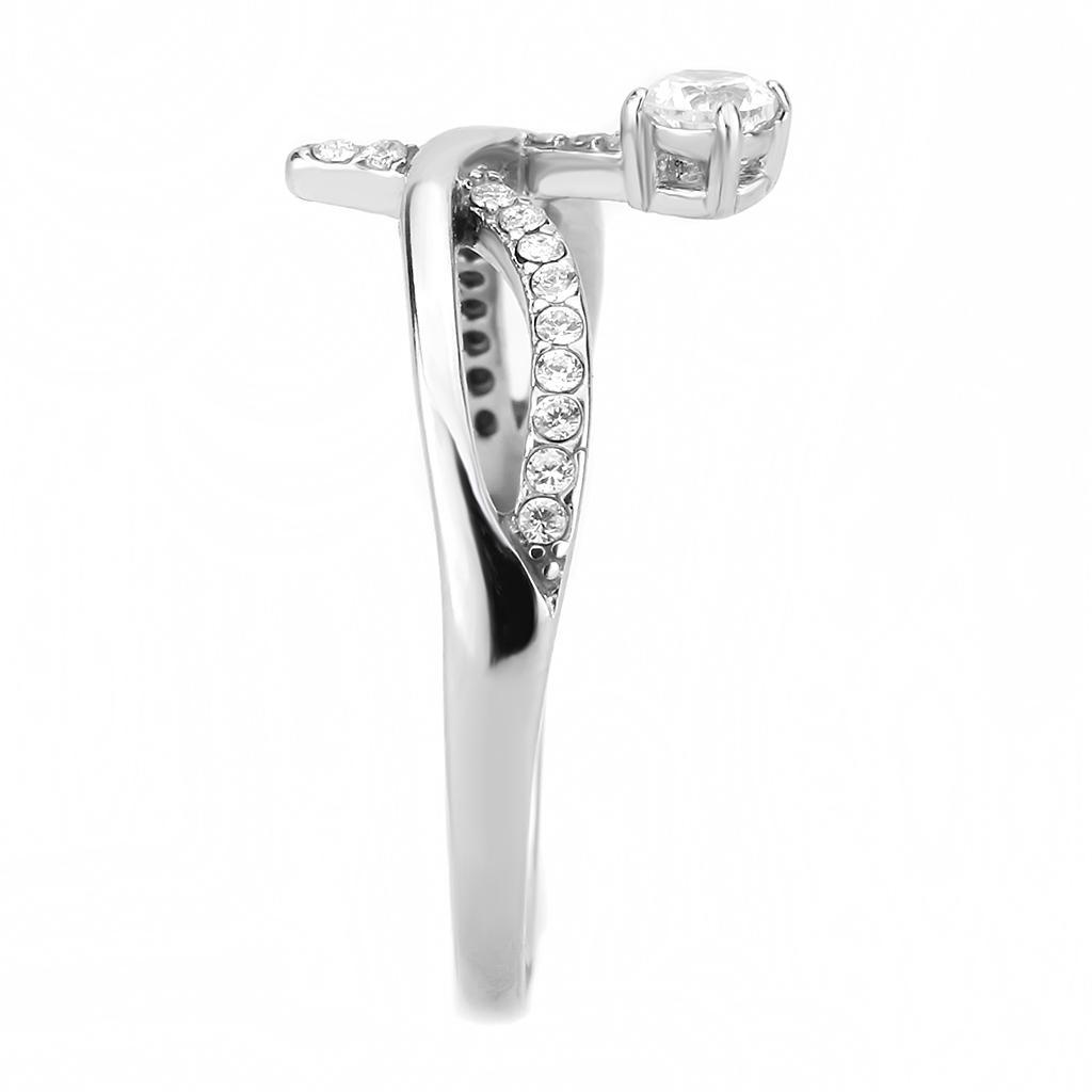 DA240 - High polished (no plating) Stainless Steel Ring with AAA Grade CZ  in Clear-3