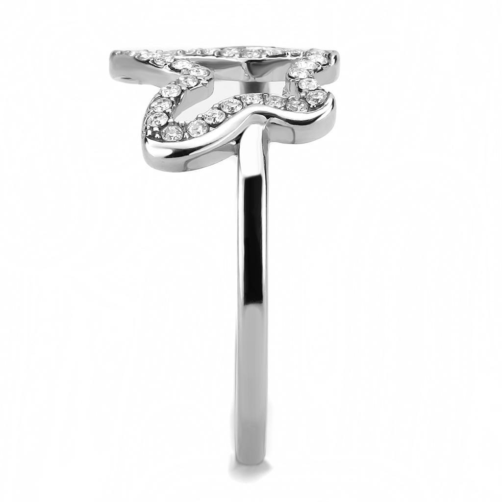 DA241 - High polished (no plating) Stainless Steel Ring with AAA Grade CZ  in Clear-3