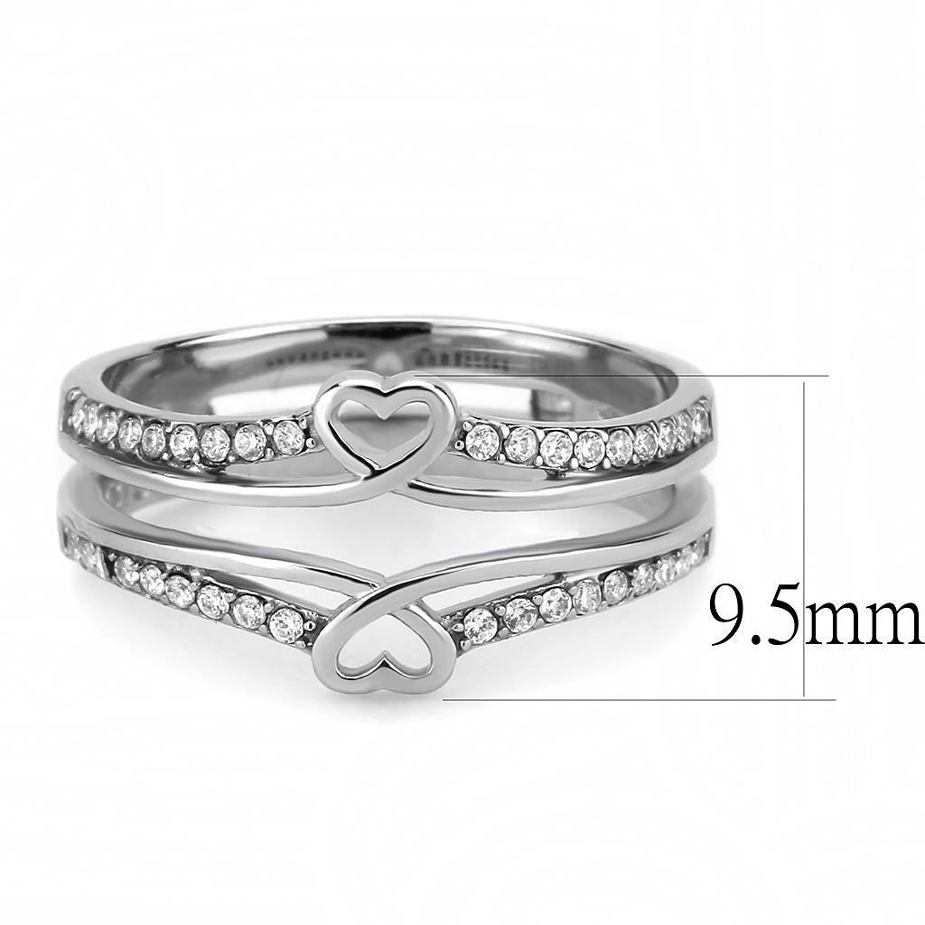 DA242 - High polished (no plating) Stainless Steel Ring with AAA Grade CZ  in Clear-1