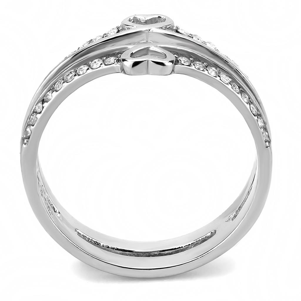 DA242 - High polished (no plating) Stainless Steel Ring with AAA Grade CZ  in Clear-2