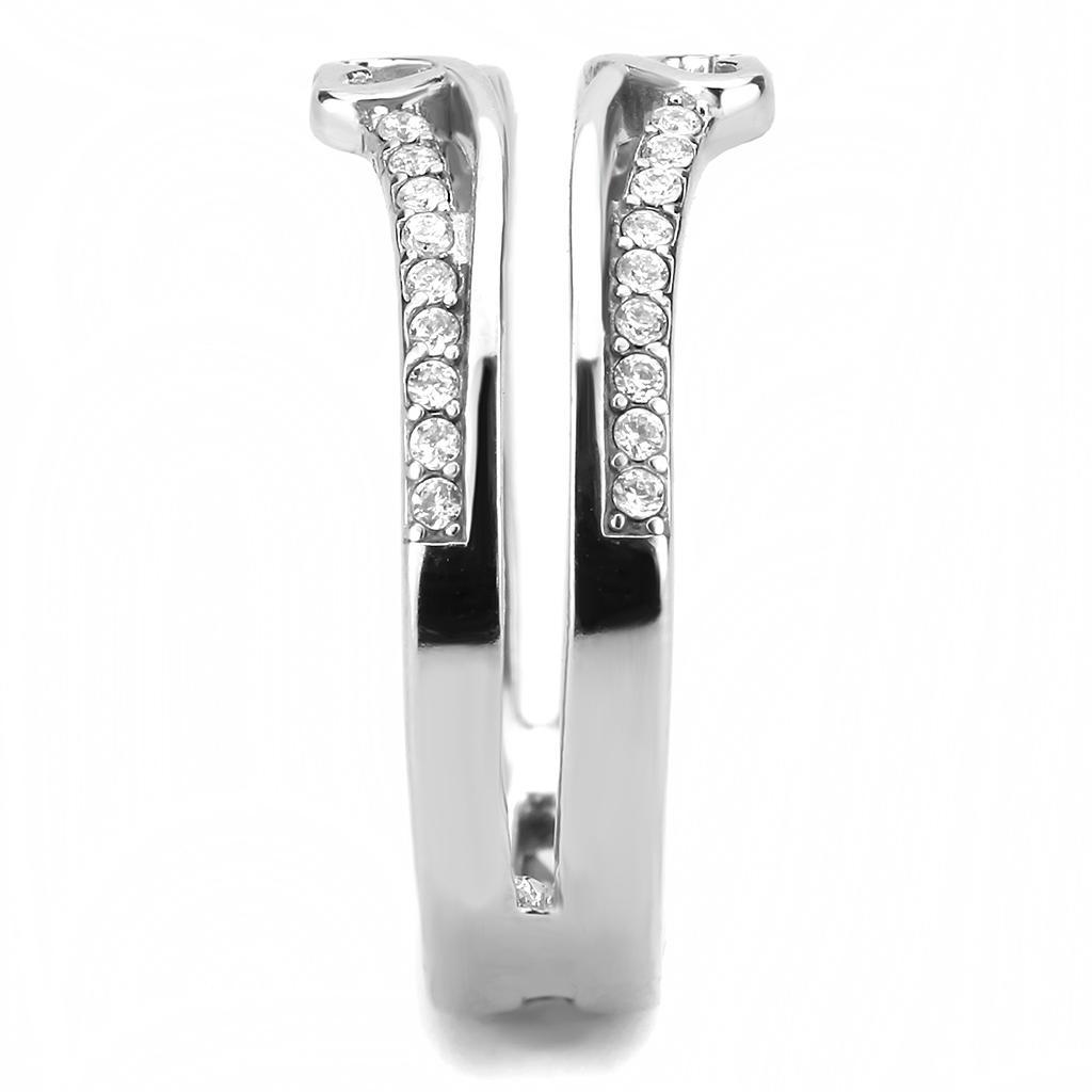 DA242 - High polished (no plating) Stainless Steel Ring with AAA Grade CZ  in Clear-3