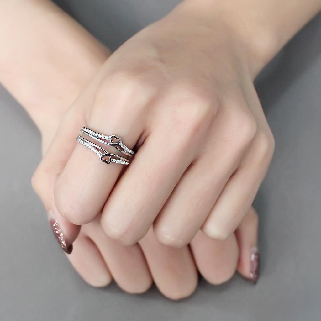 DA242 - High polished (no plating) Stainless Steel Ring with AAA Grade CZ  in Clear-4