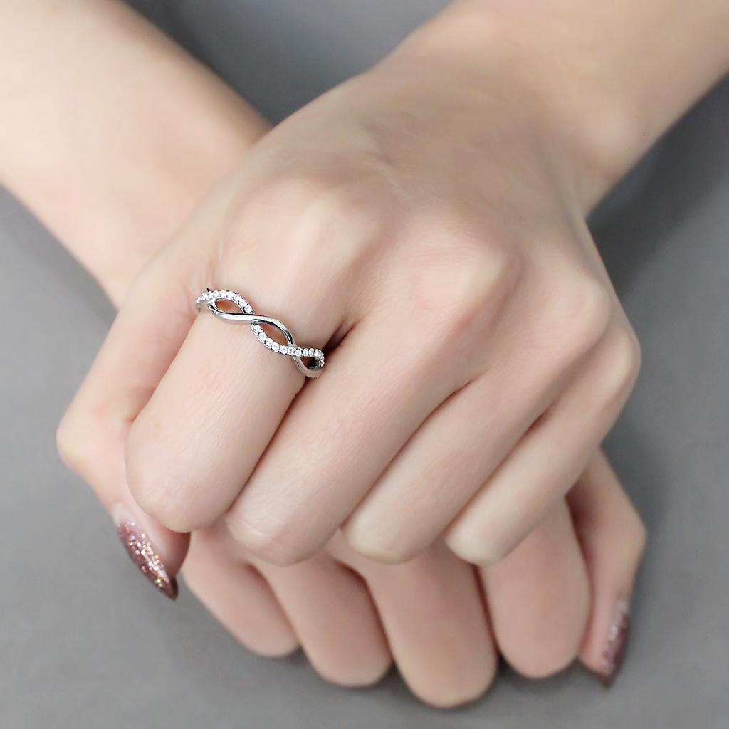 DA243 - High polished (no plating) Stainless Steel Ring with AAA Grade CZ  in Clear-4