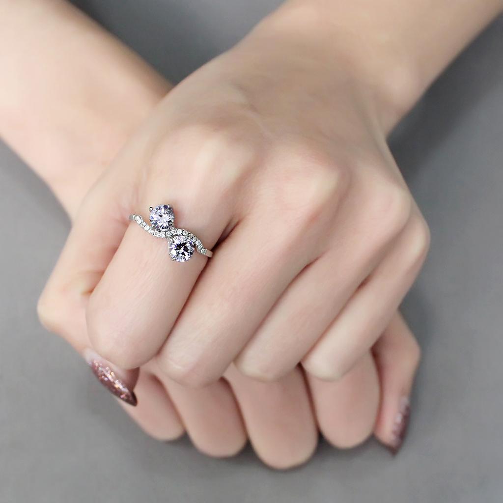 DA244 - High polished (no plating) Stainless Steel Ring with AAA Grade CZ  in Light Amethyst-4