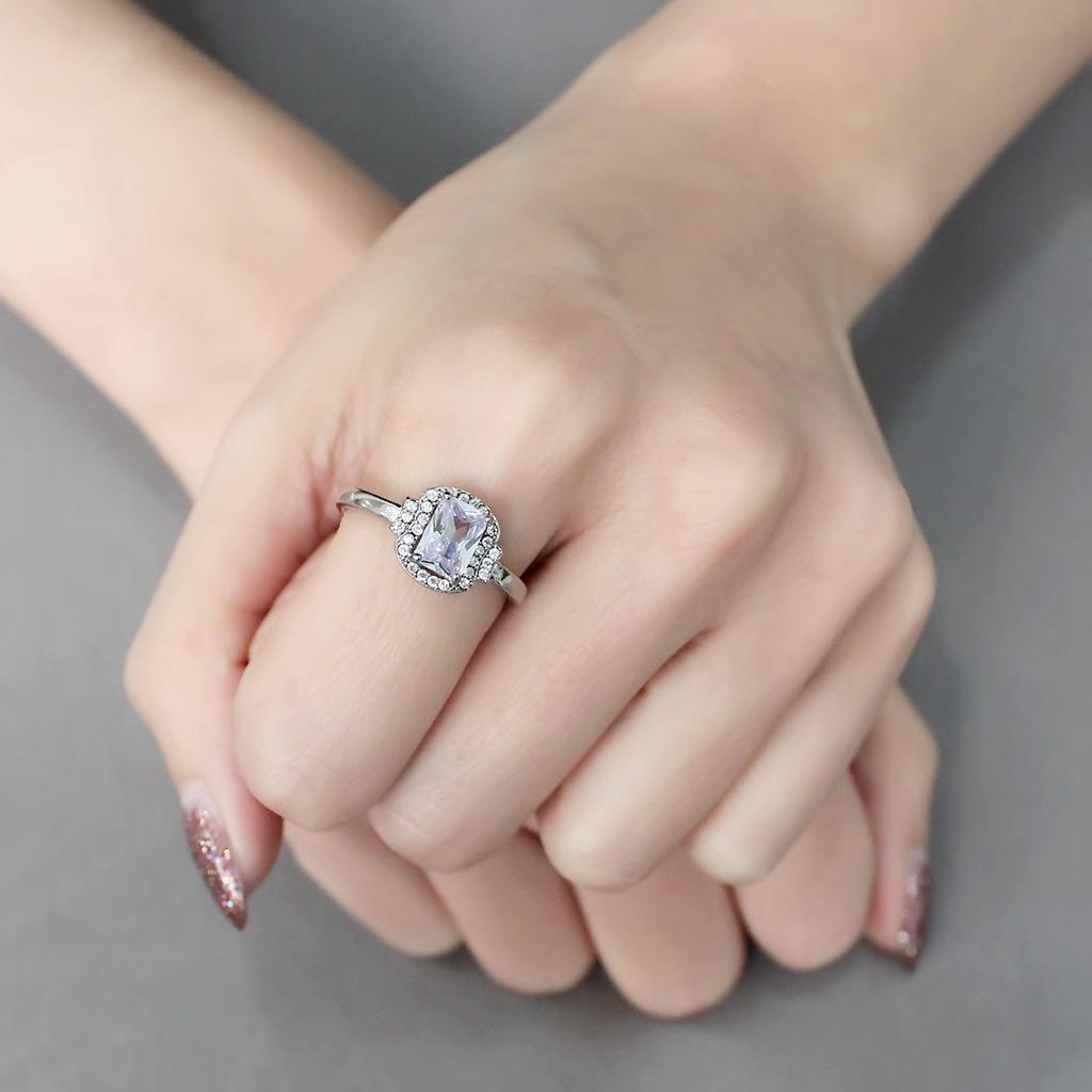 DA246 - High polished (no plating) Stainless Steel Ring with AAA Grade CZ  in Light Amethyst-4