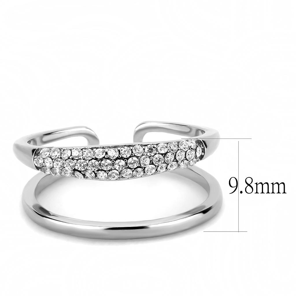 DA247 - High polished (no plating) Stainless Steel Ring with AAA Grade CZ  in Clear-1