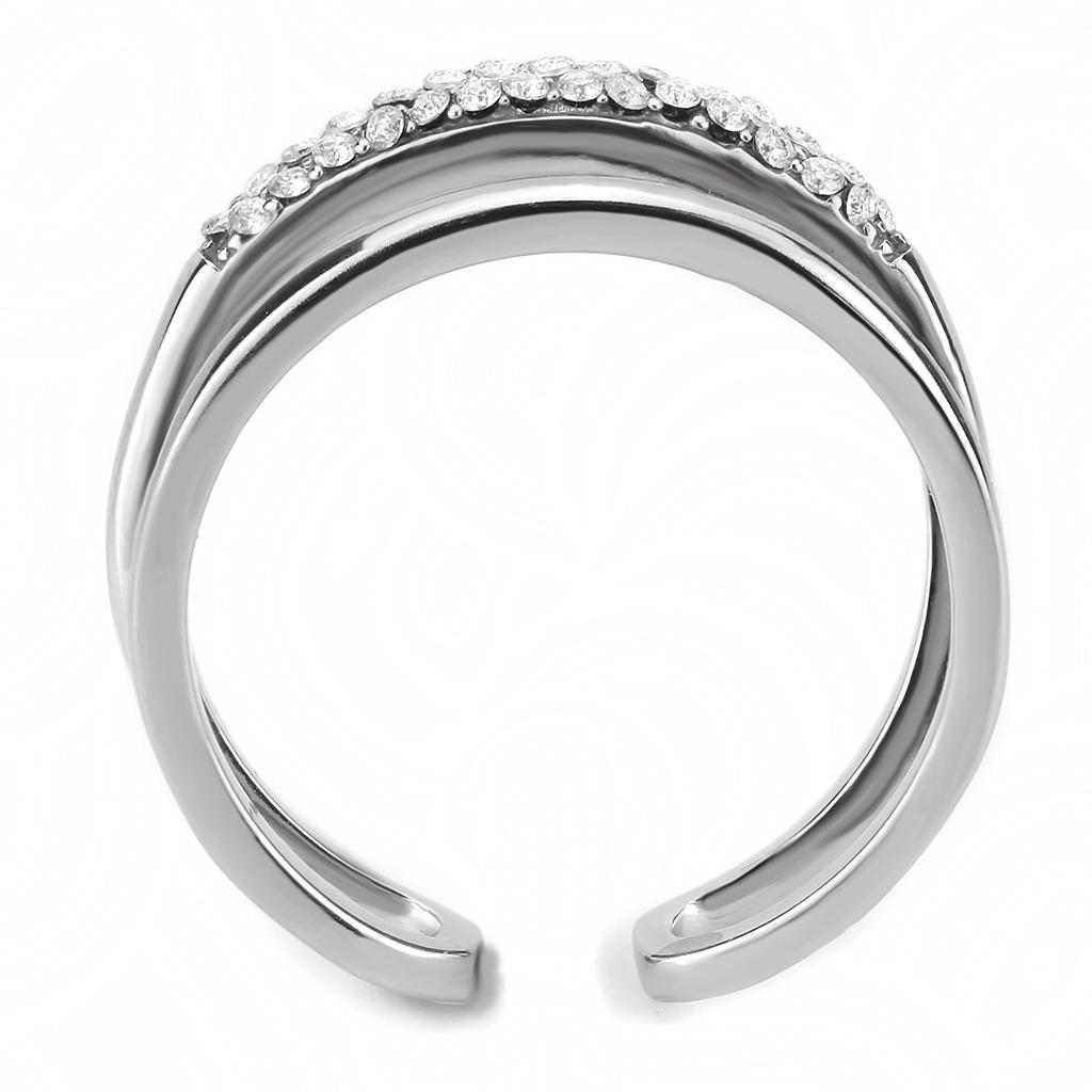 DA247 - High polished (no plating) Stainless Steel Ring with AAA Grade CZ  in Clear-2