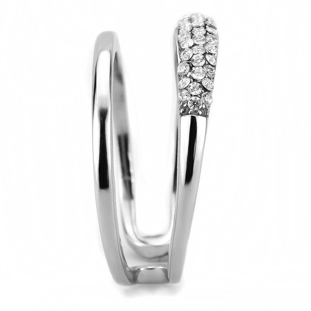 DA247 - High polished (no plating) Stainless Steel Ring with AAA Grade CZ  in Clear-3