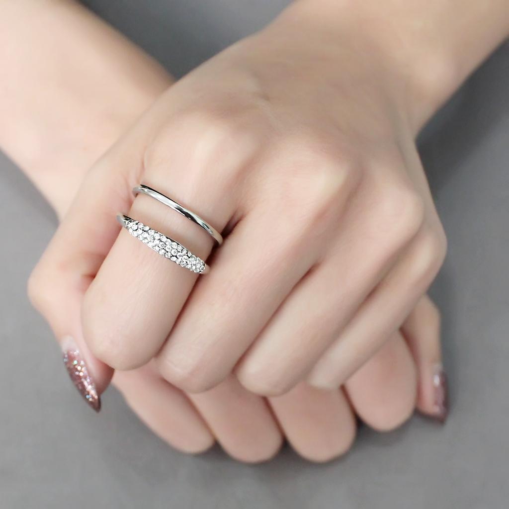 DA247 - High polished (no plating) Stainless Steel Ring with AAA Grade CZ  in Clear-4
