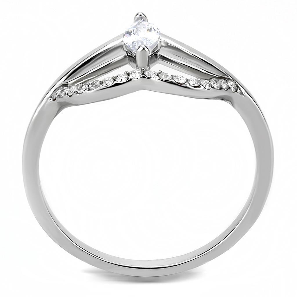 DA248 - High polished (no plating) Stainless Steel Ring with AAA Grade CZ  in Clear-2