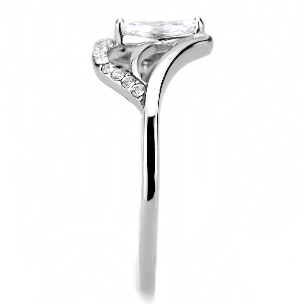 DA248 - High polished (no plating) Stainless Steel Ring with AAA Grade CZ  in Clear-3