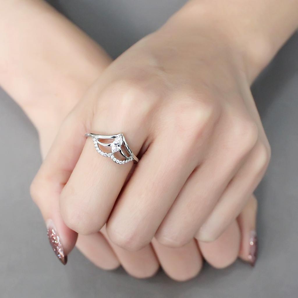 DA248 - High polished (no plating) Stainless Steel Ring with AAA Grade CZ  in Clear-4