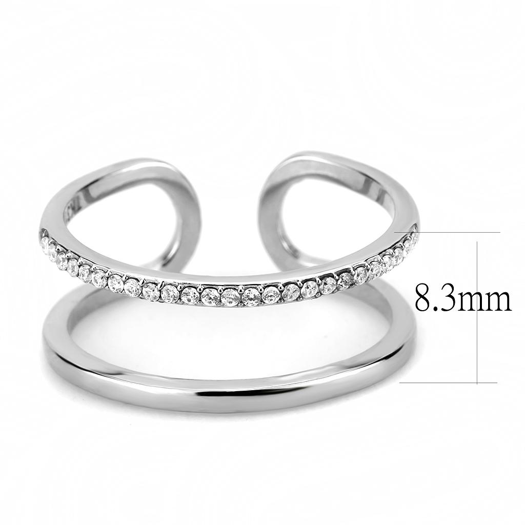 DA249 - High polished (no plating) Stainless Steel Ring with AAA Grade CZ  in Clear-1