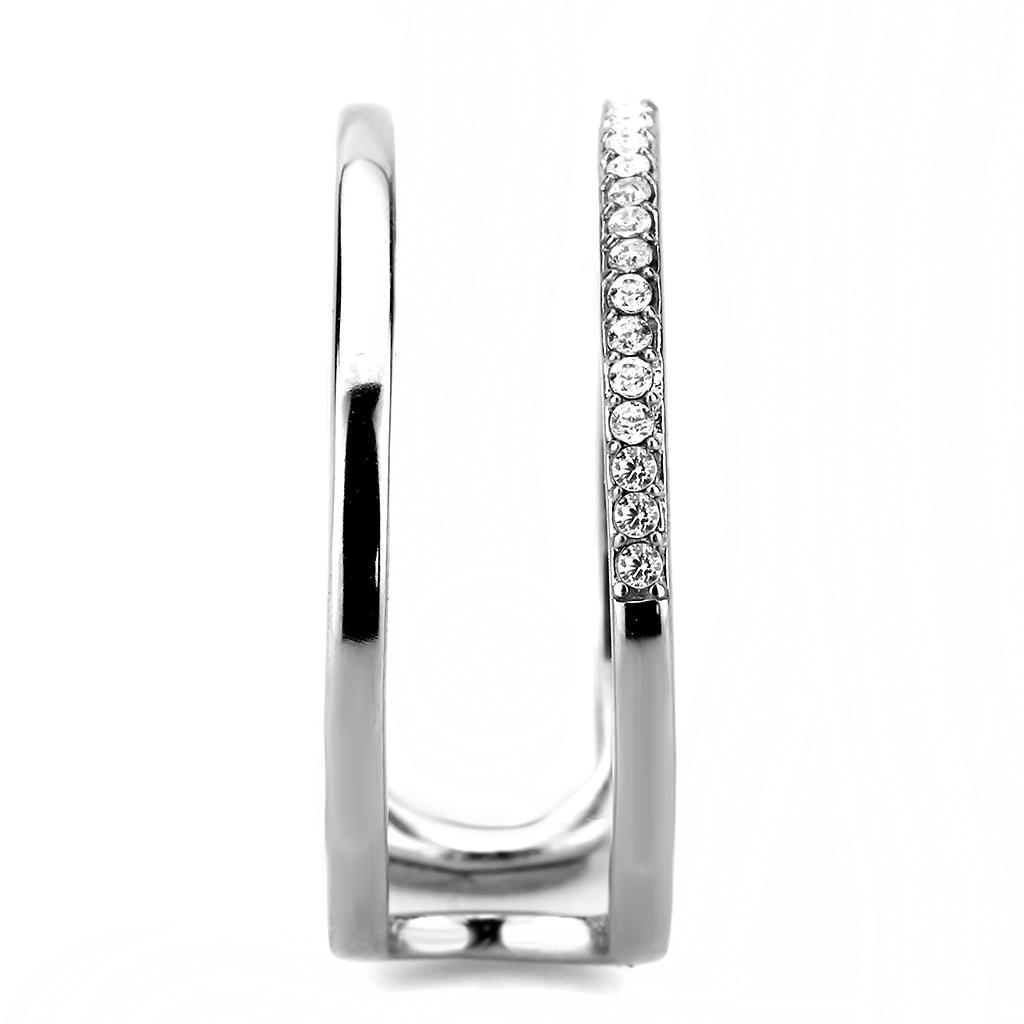 DA249 - High polished (no plating) Stainless Steel Ring with AAA Grade CZ  in Clear-3