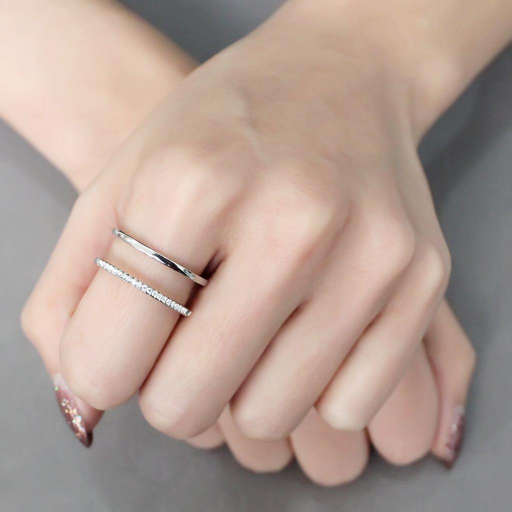 DA249 - High polished (no plating) Stainless Steel Ring with AAA Grade CZ  in Clear-4