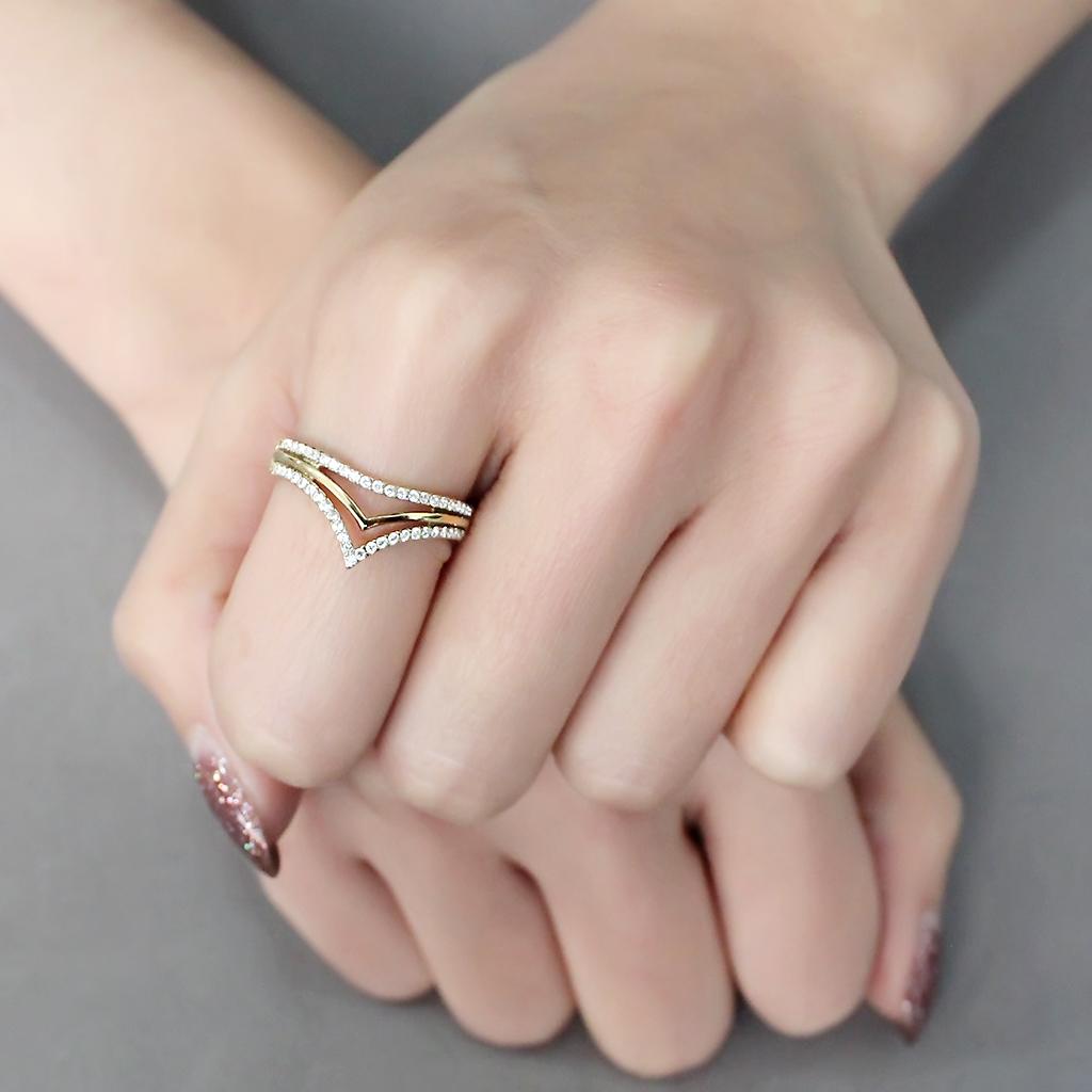 DA250 - IP Gold(Ion Plating) Stainless Steel Ring with AAA Grade CZ  in Clear-4