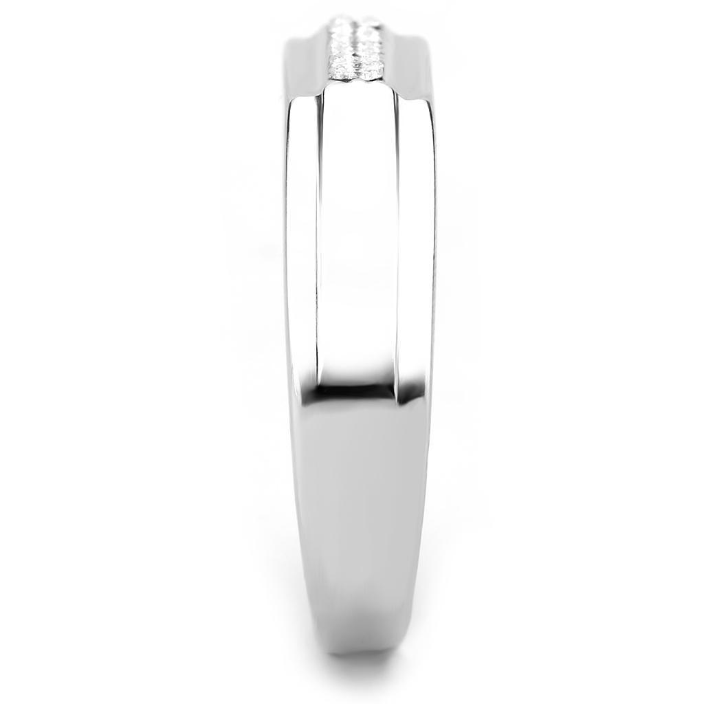 DA251 - High polished (no plating) Stainless Steel Ring with AAA Grade CZ  in Clear-3