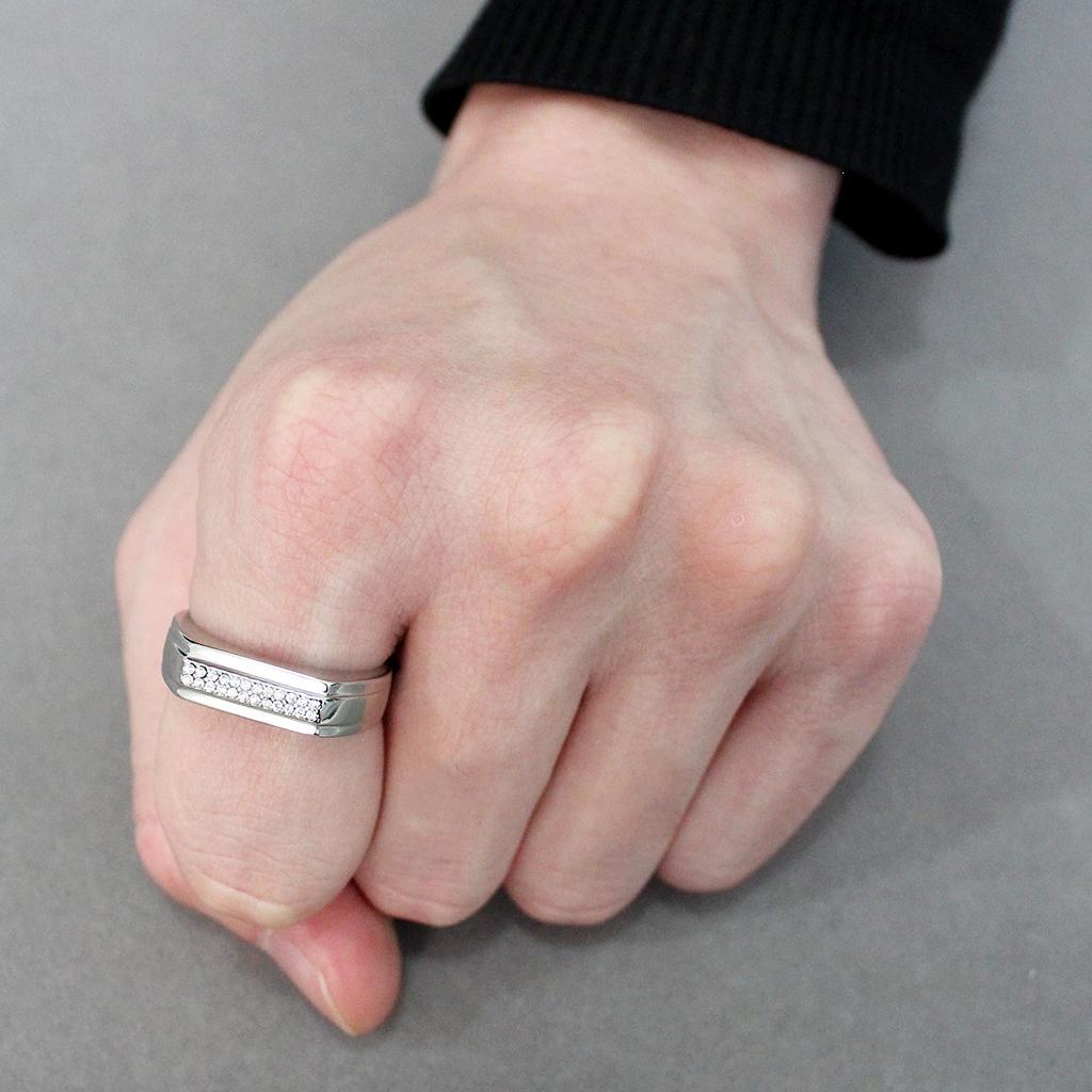 DA251 - High polished (no plating) Stainless Steel Ring with AAA Grade CZ  in Clear-4