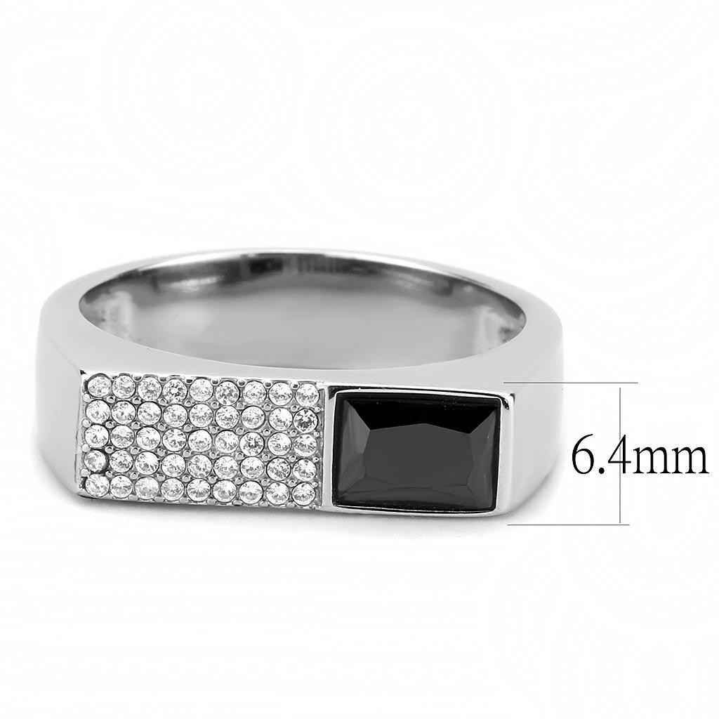 DA252 - High polished (no plating) Stainless Steel Ring with AAA Grade CZ  in Black Diamond-1