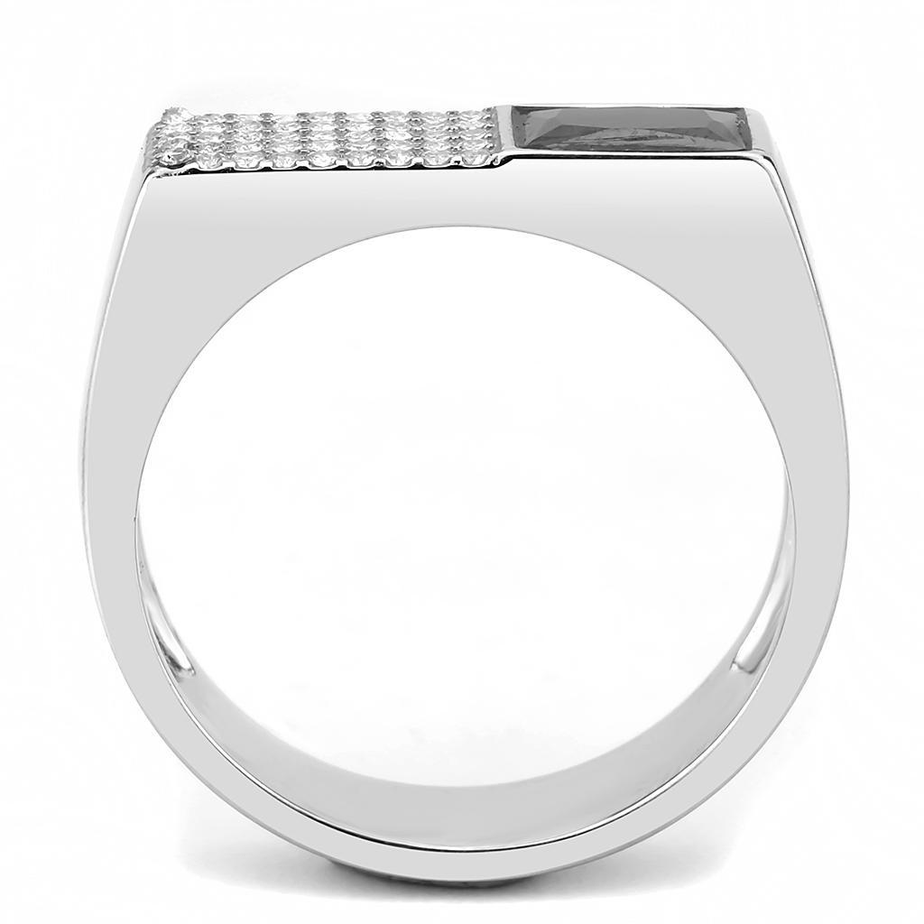 DA252 - High polished (no plating) Stainless Steel Ring with AAA Grade CZ  in Black Diamond-2